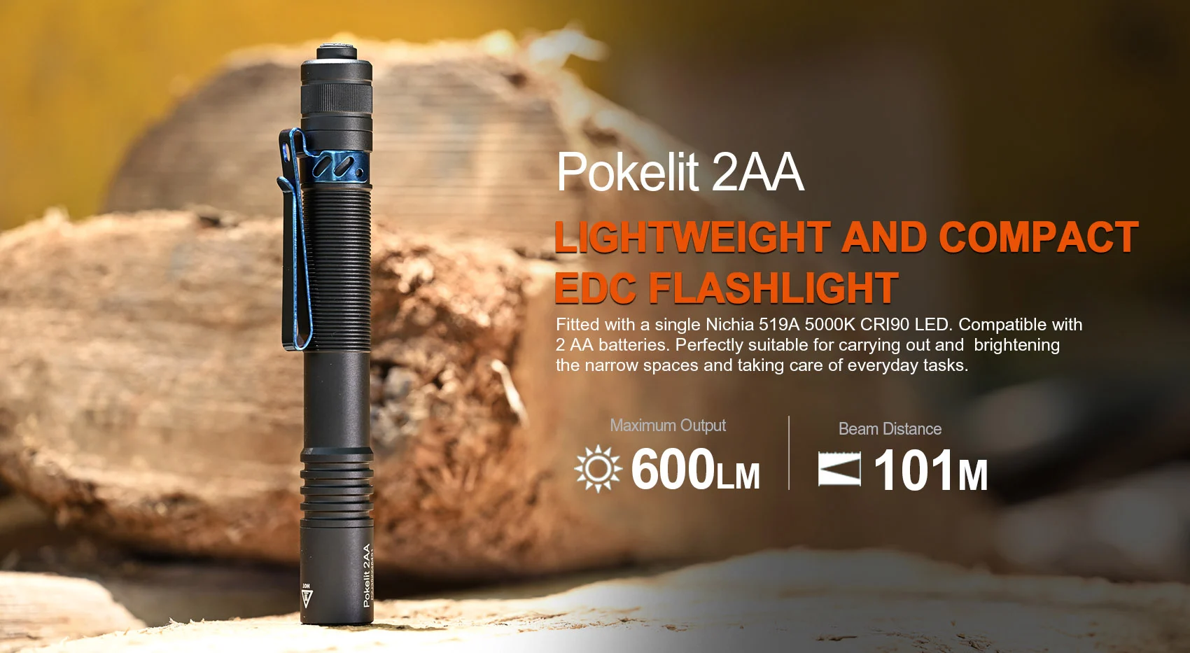 AceBeam Pokelit 2AA, 600 lm, czarny - LED latarka, czarna