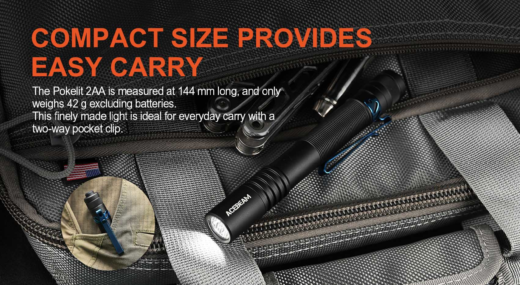 AceBeam Pokelit 2AA, 600 lm, czarny - LED latarka, czarna