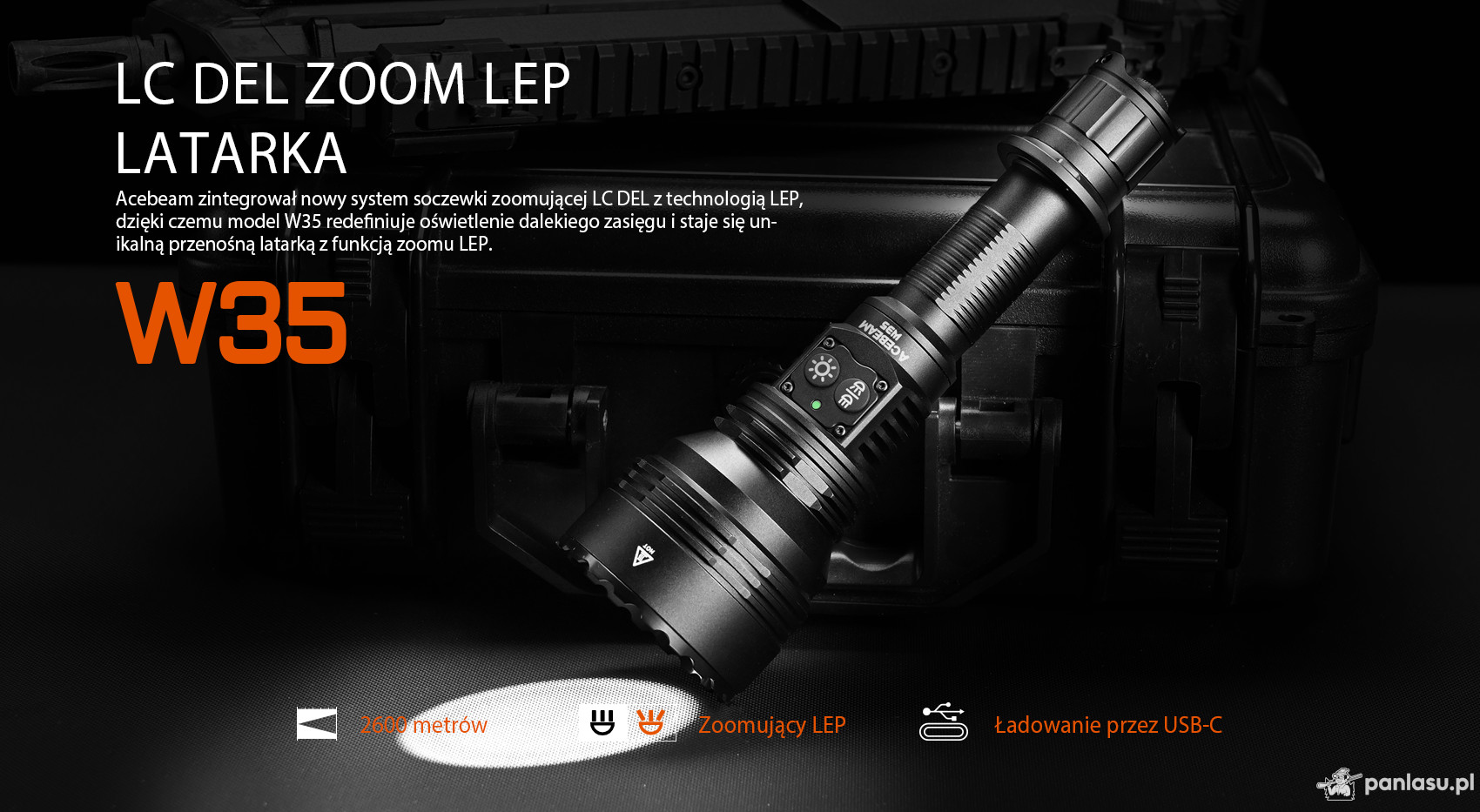 AceBeam W35, 800 lm - Myśliwska latarka LEP z zoomem, czarna