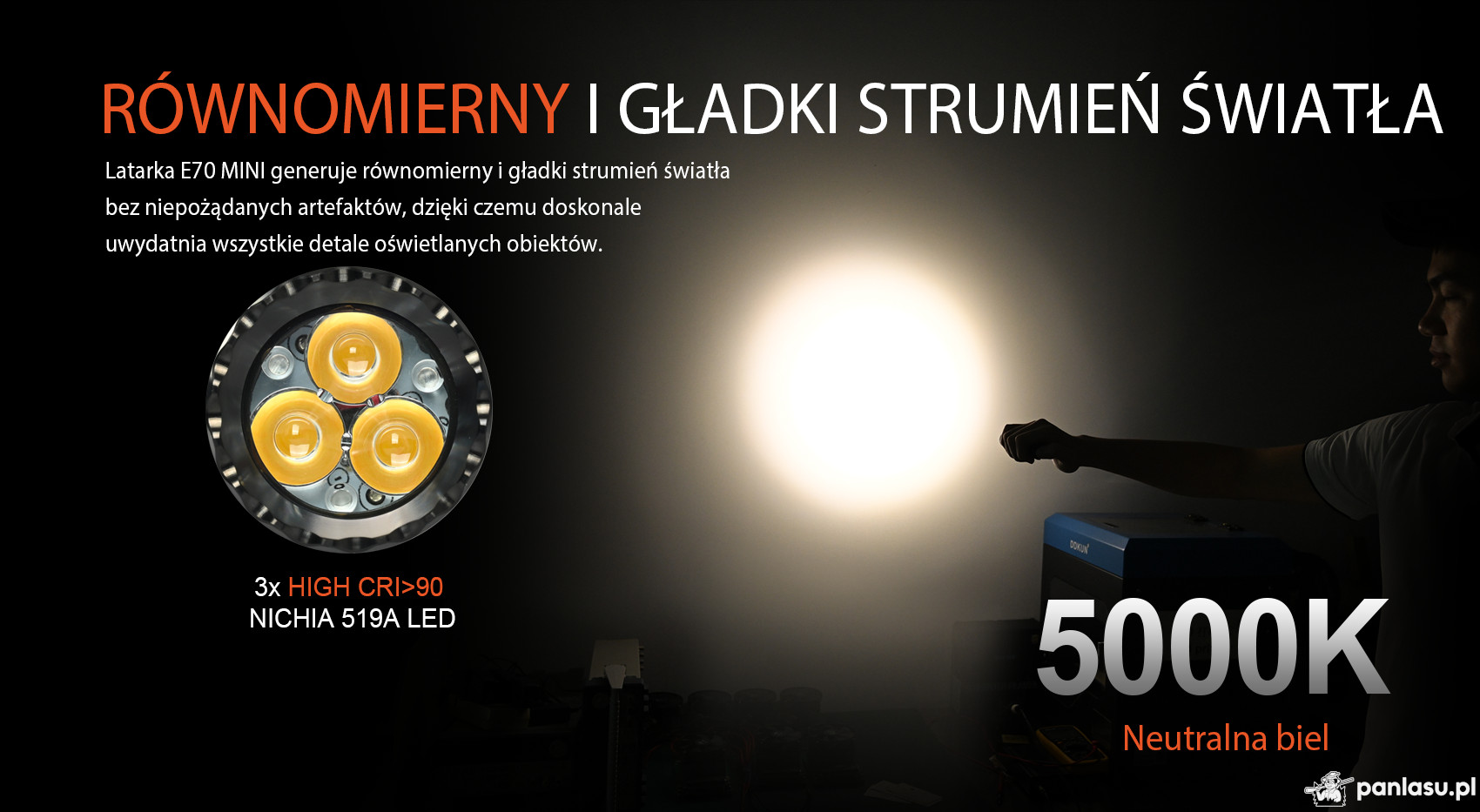 AceBeam E70 Mini AL, 2000 lm, CRI90 - Kieszonkowa latarka LED, czarna