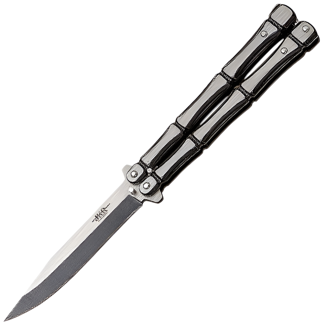 JKR Nóż motylkowy, 10 cm, stal, czarno-srebrny