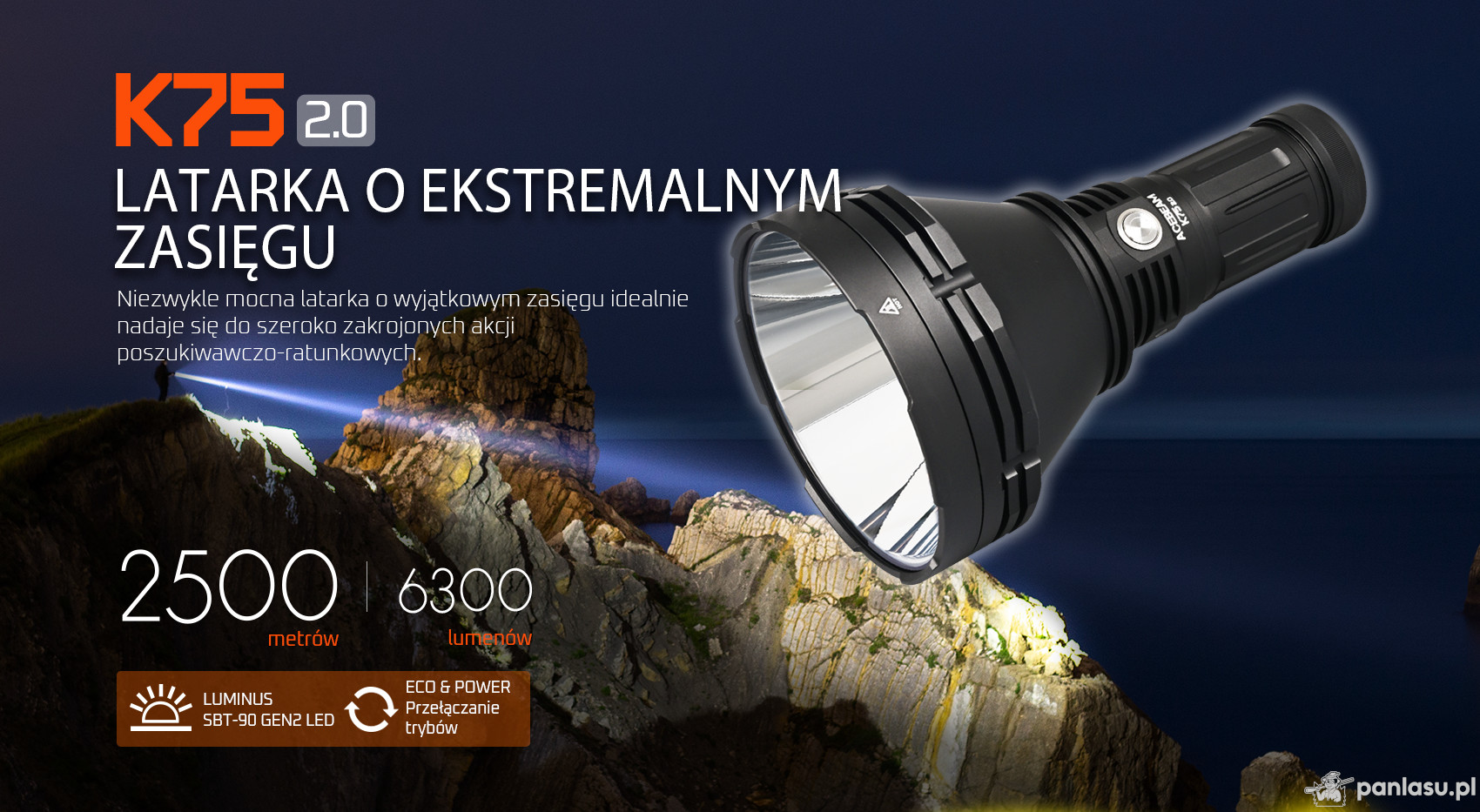 AceBeam K75 2.0, 6300 lm, czarna - latarka LED