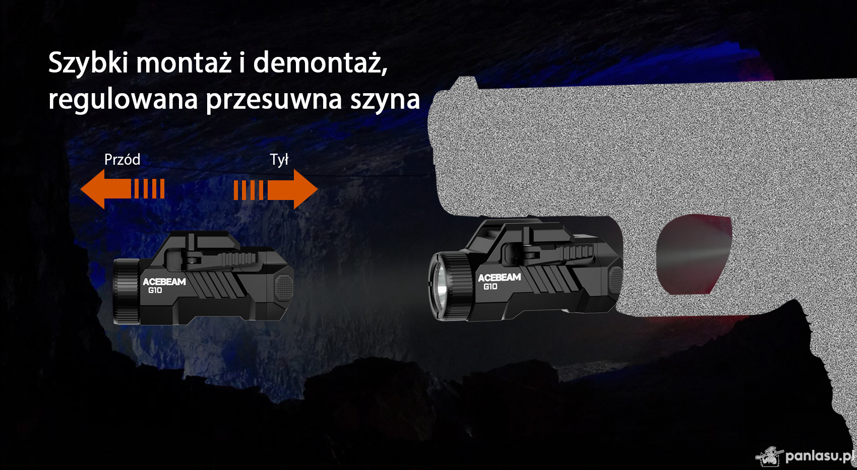 AceBeam G10, 600 lm, MAO - Latarka LED na szynę Picatinny/Weaver, szybkozłączka