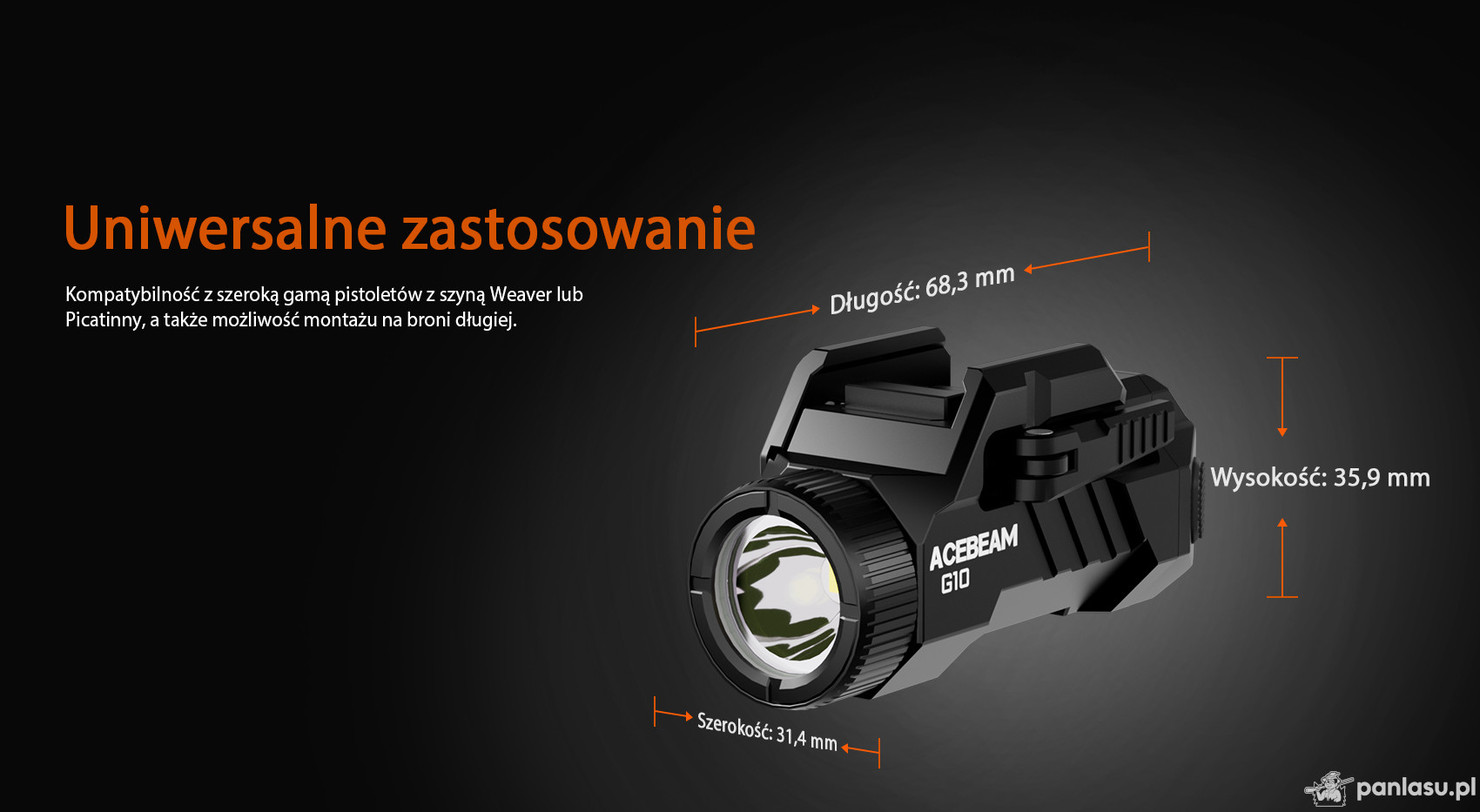 AceBeam G10, 600 lm, MAO - Latarka LED na szynę Picatinny/Weaver, szybkozłączka