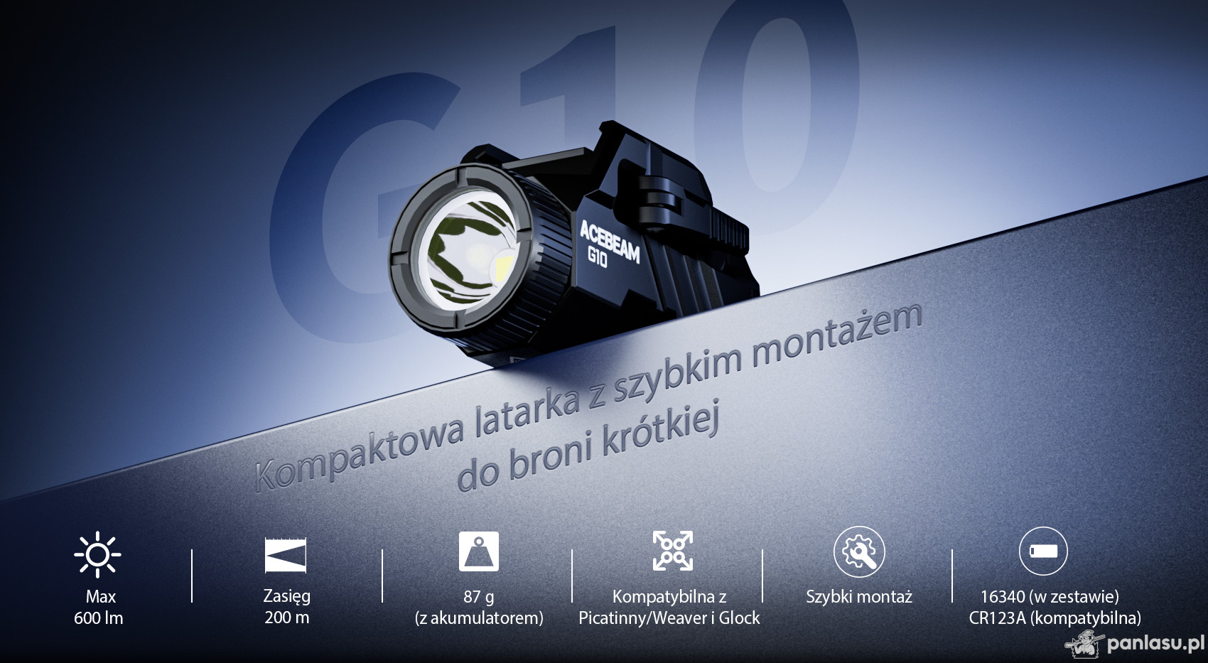 AceBeam G10, 600 lm, black - latarka LED na szynę Picatinny/Weaver, szybkozłączka