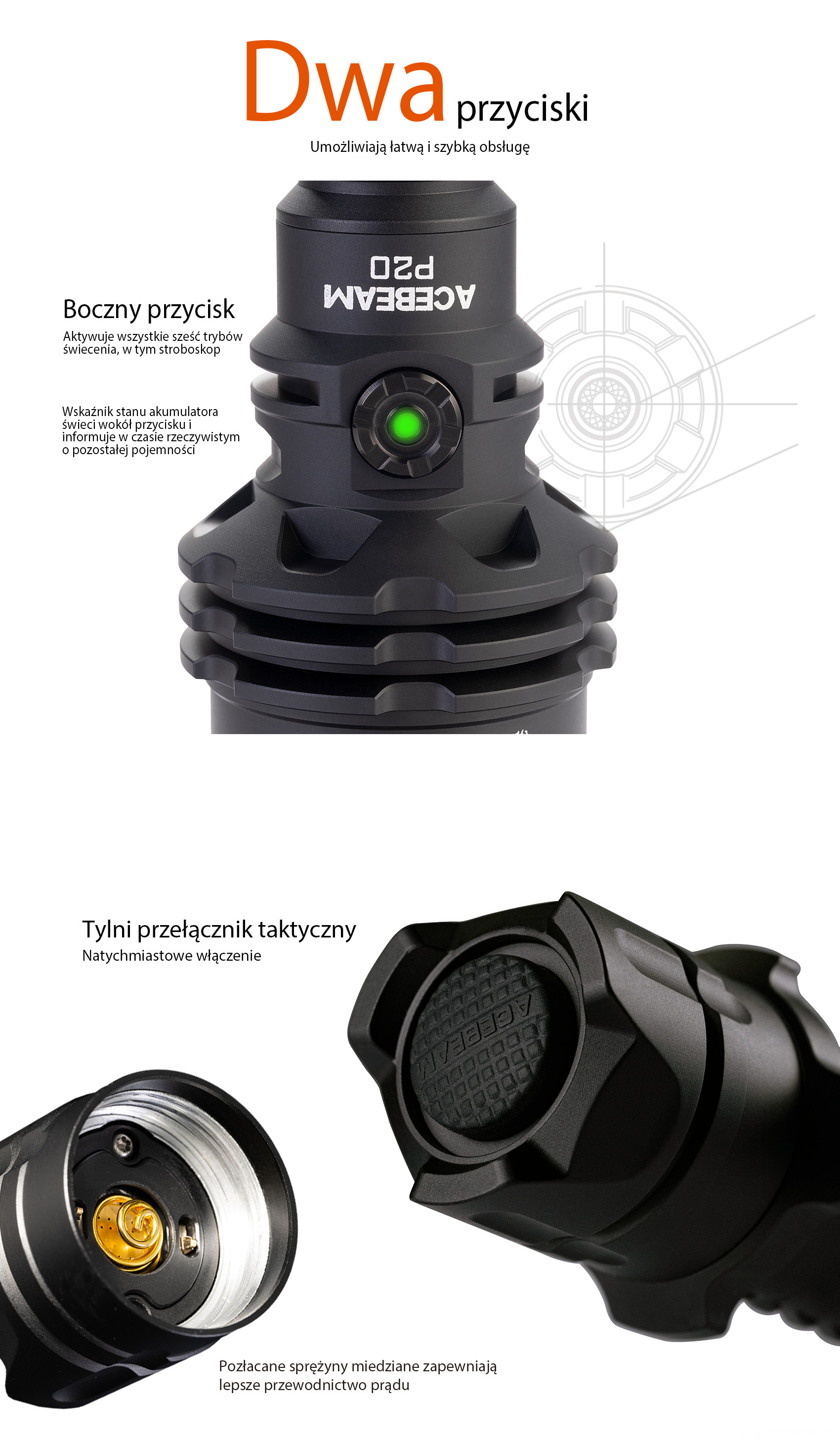 AceBeam P20, 5500 lm, black - Taktyczna latarka LED, czarna