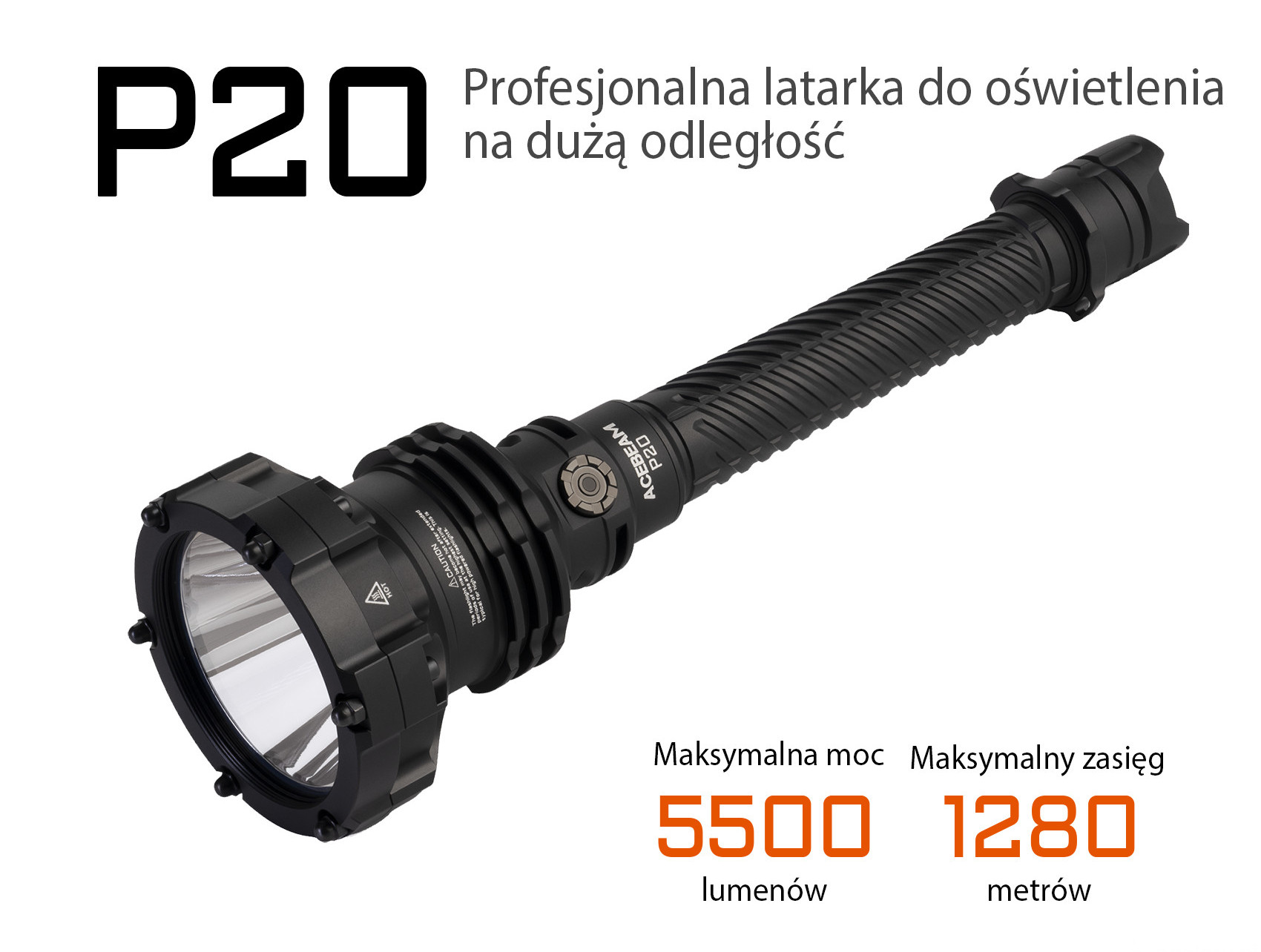 AceBeam P20, 5500 lm, black - Taktyczna latarka LED, czarna