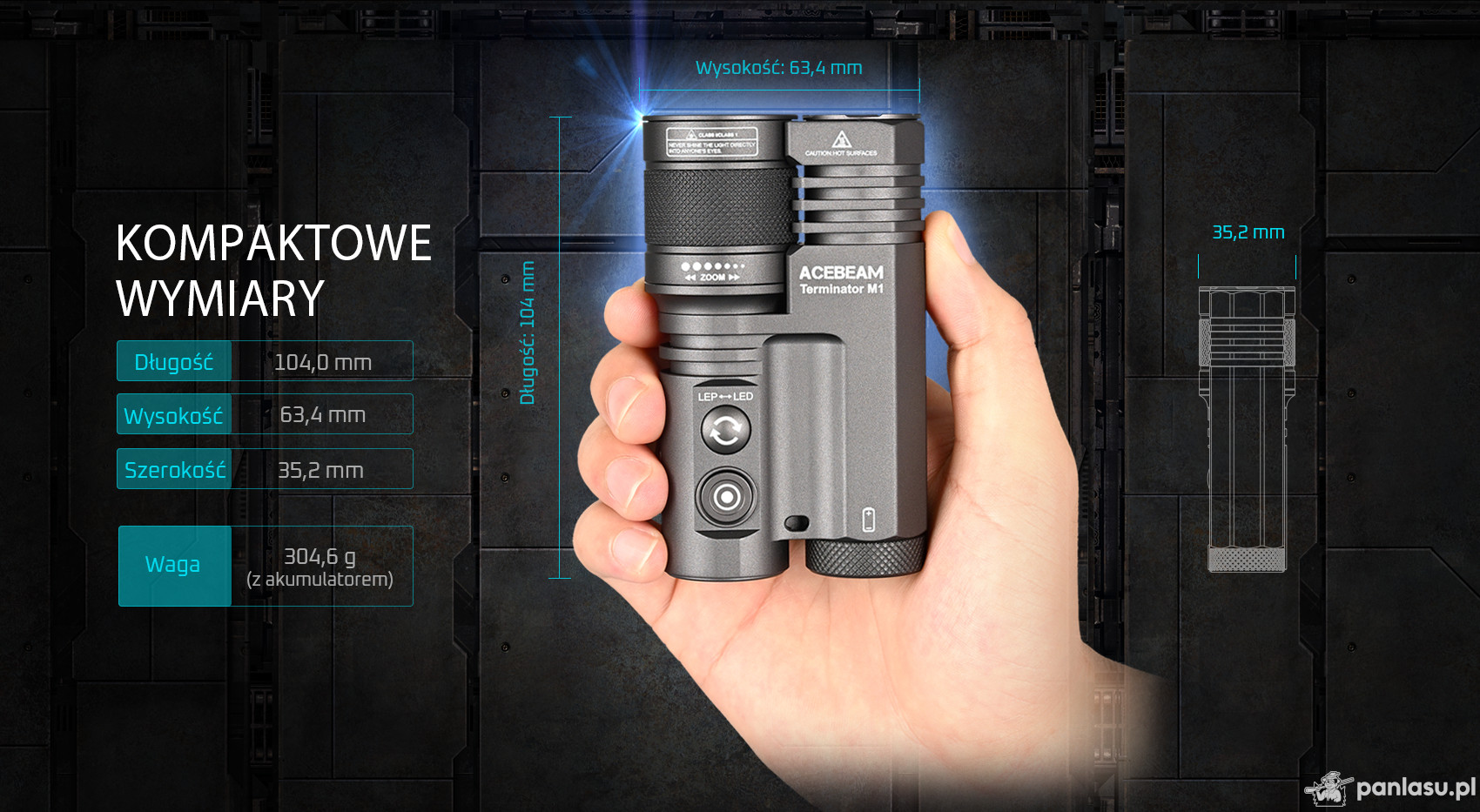 AceBeam Terminator M1, 3500 lm, MAO - Latarka LEP i LED z zoomem