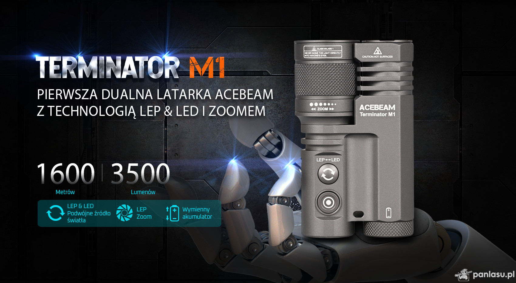 AceBeam Terminator M1, 3500 lm, MAO - Latarka LEP i LED z zoomem