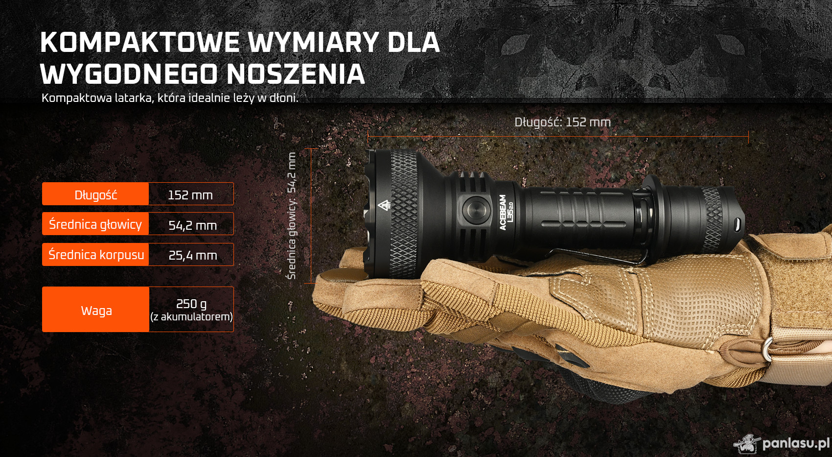 AceBeam L35 2.0, 5000 lm, black - Taktická latarka LED, czarna
