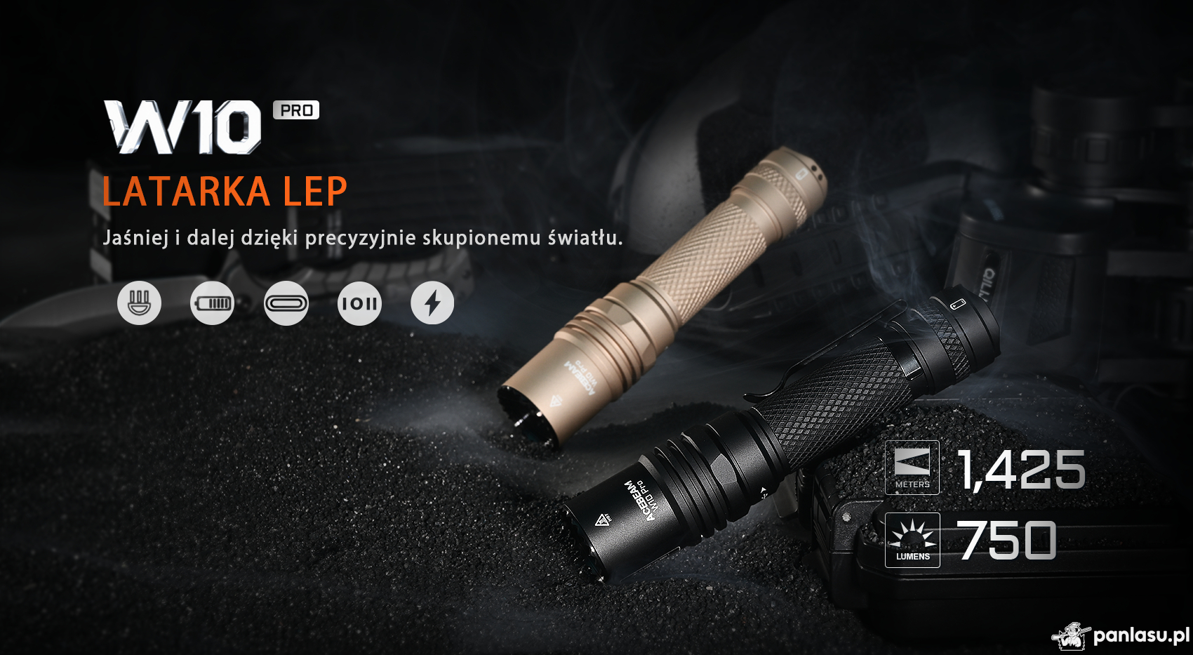 AceBeam W10 Pro, 750 lm – Taktyczna latarka LEP, czarna